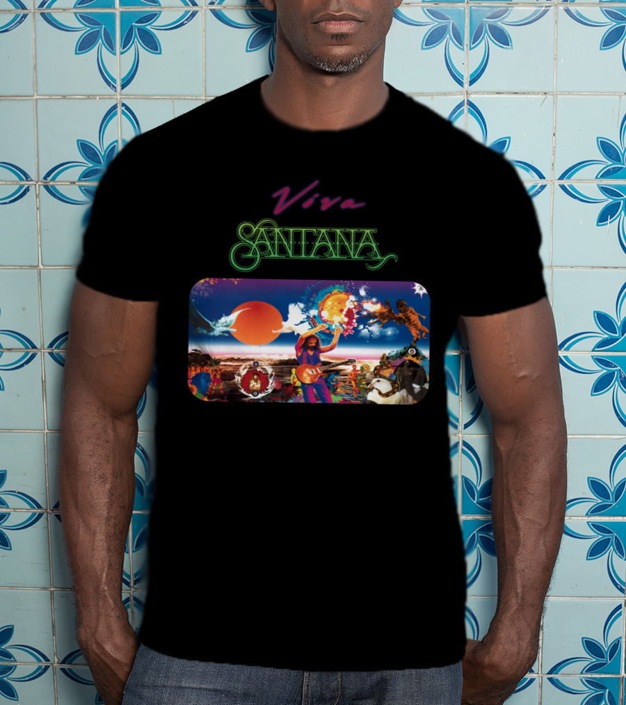 Viva Santana Psychedelic Artwork Collage T-Shirt