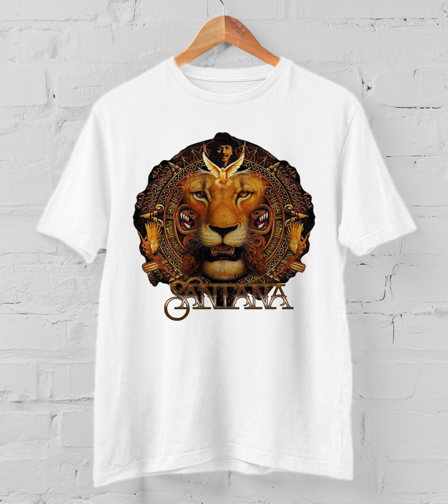 Santana Lion Artwork With Intricate Circular Motif T-Shirt