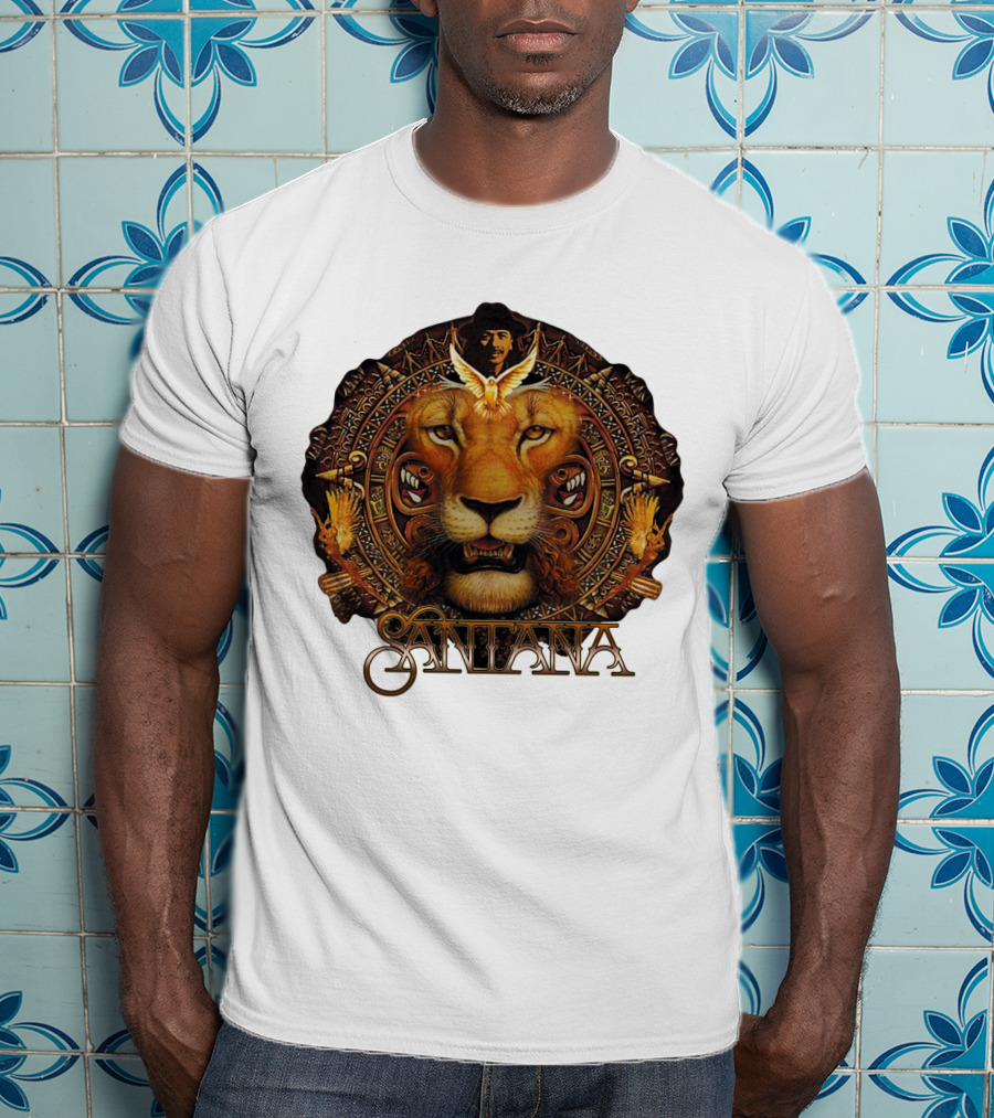 Santana Lion Artwork With Intricate Circular Motif T-Shirt