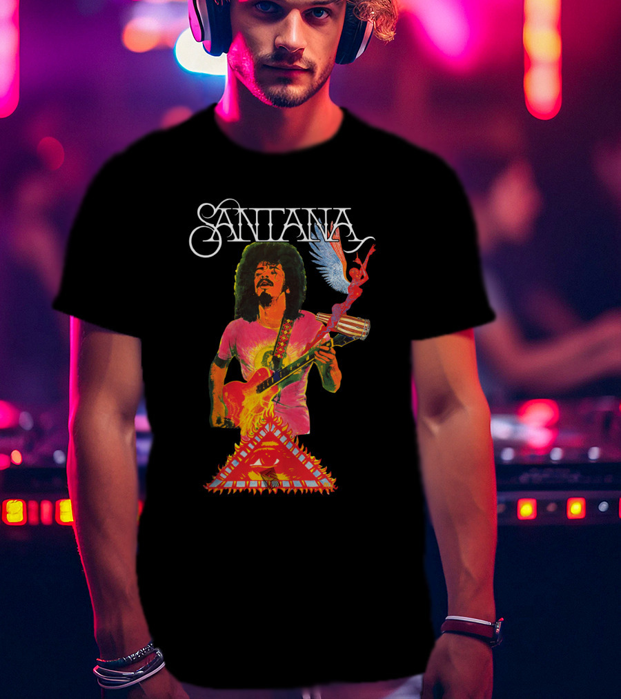 Santana Guitar Art With Angel And Pyramid T-Shirt