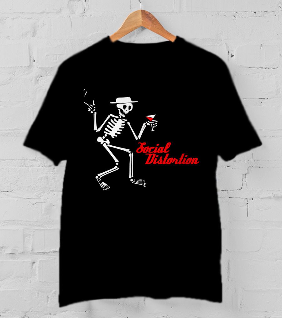 Social Distortion Skeleton With Hat And Drink T-Shirt