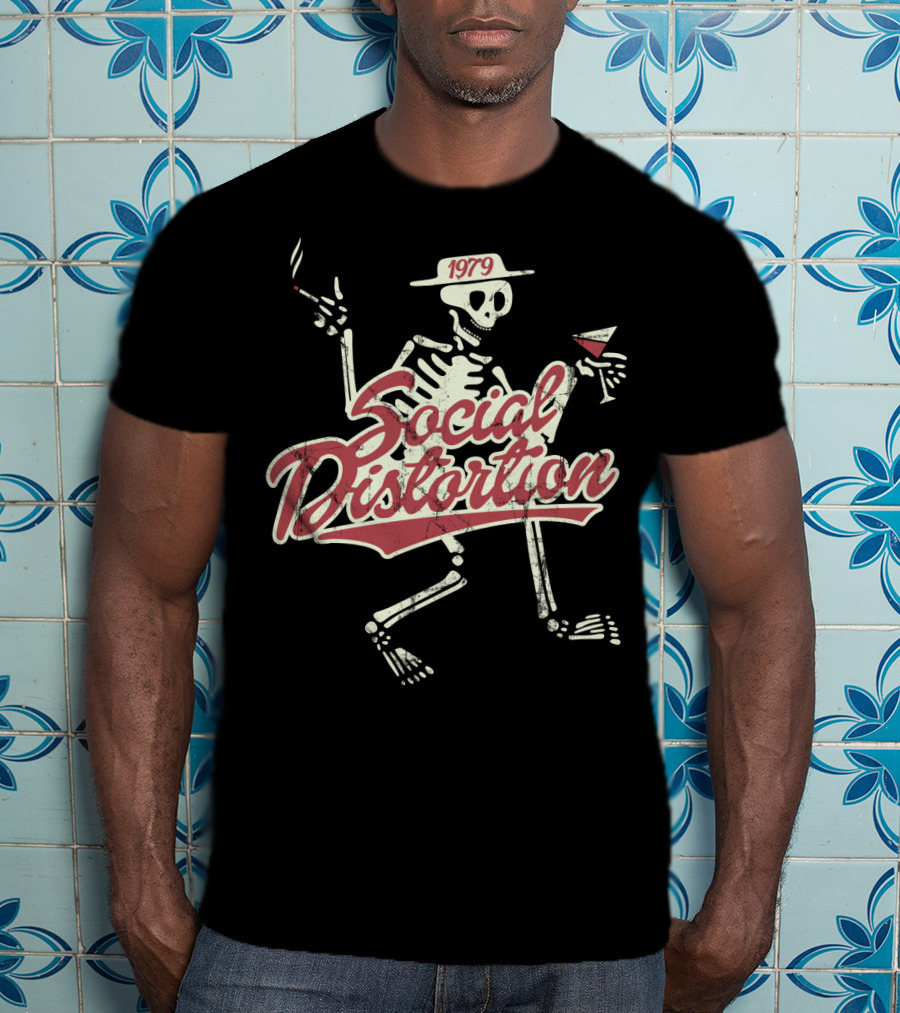 Social Distortion 1979 Skeleton Smoking And Drinking T-Shirt