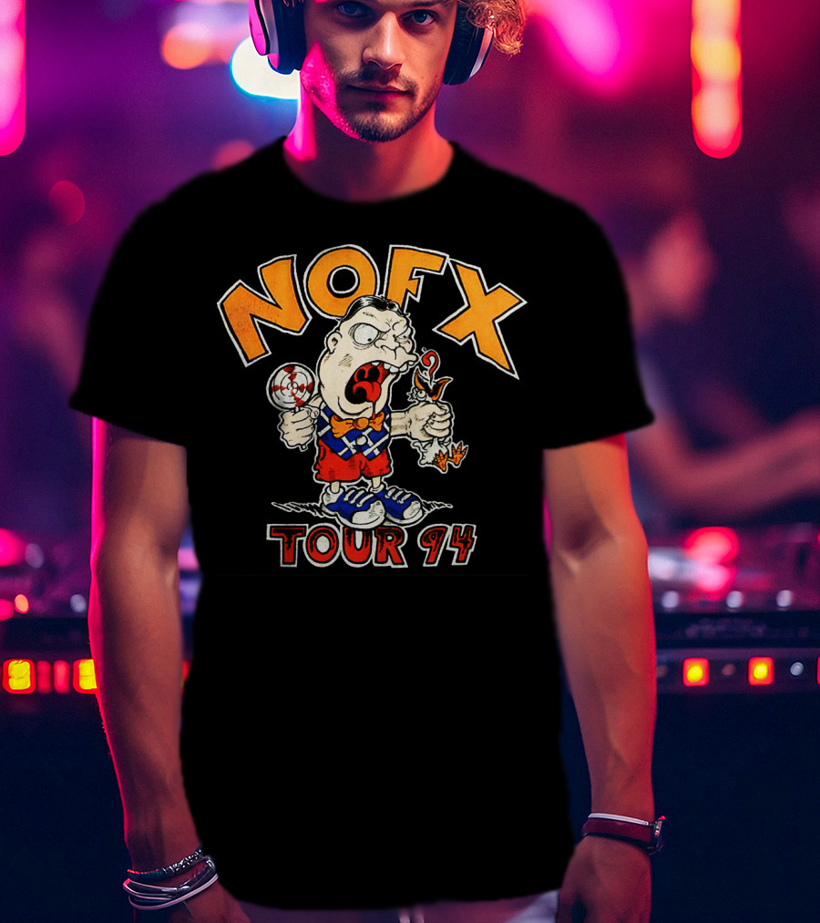 Nofx Tour 94 Cartoon Character With Slingshot And Roast Chicken T-Shirt