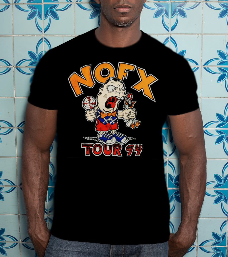 Nofx Tour 94 Cartoon Character With Slingshot And Roast Chicken T-Shirt