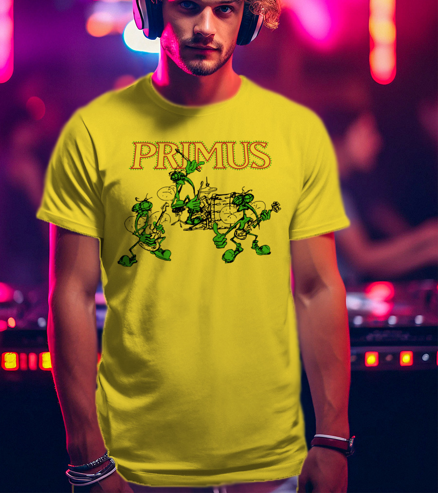 Primus Band Alien Character Drumming And Guitar Playing Scene T-Shirt