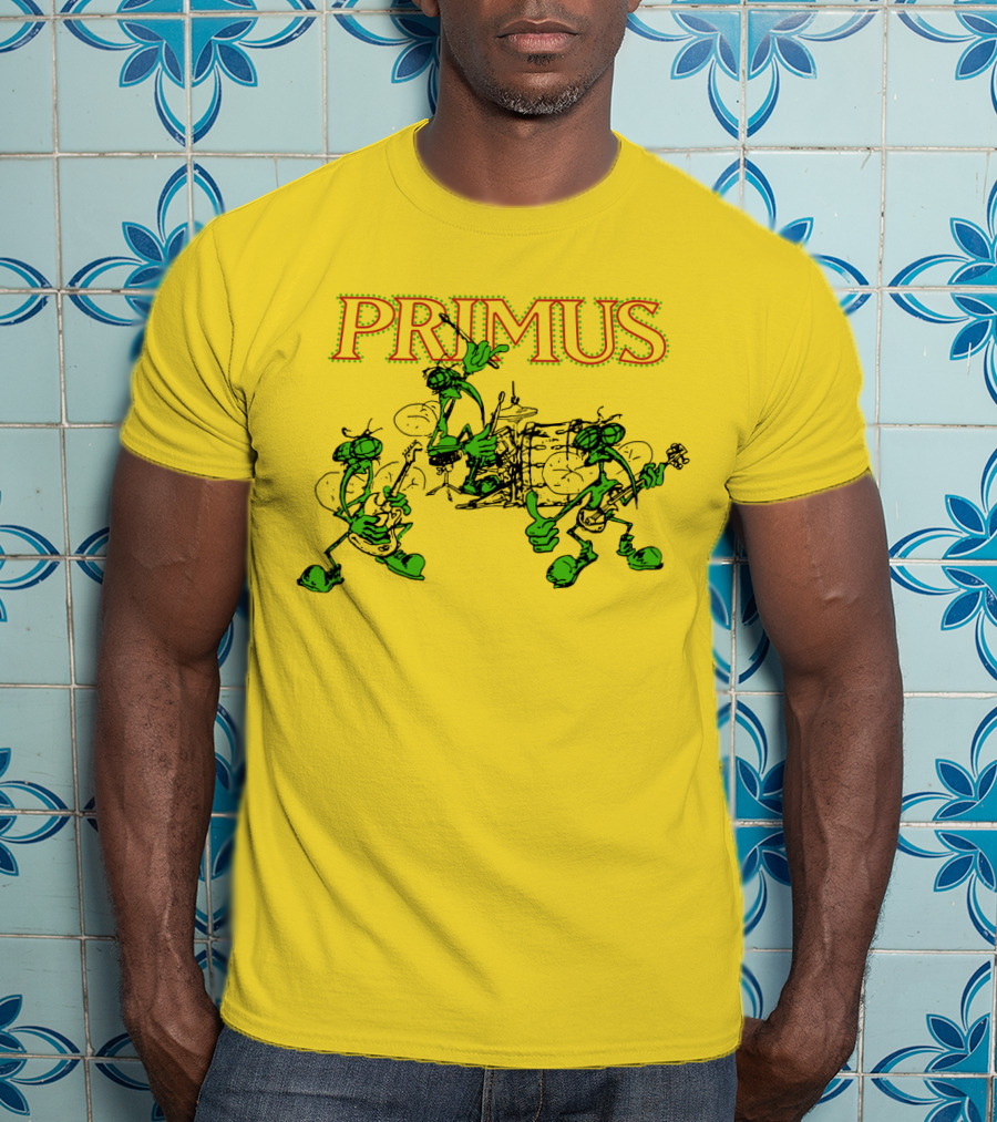 Primus Band Alien Character Drumming And Guitar Playing Scene T-Shirt