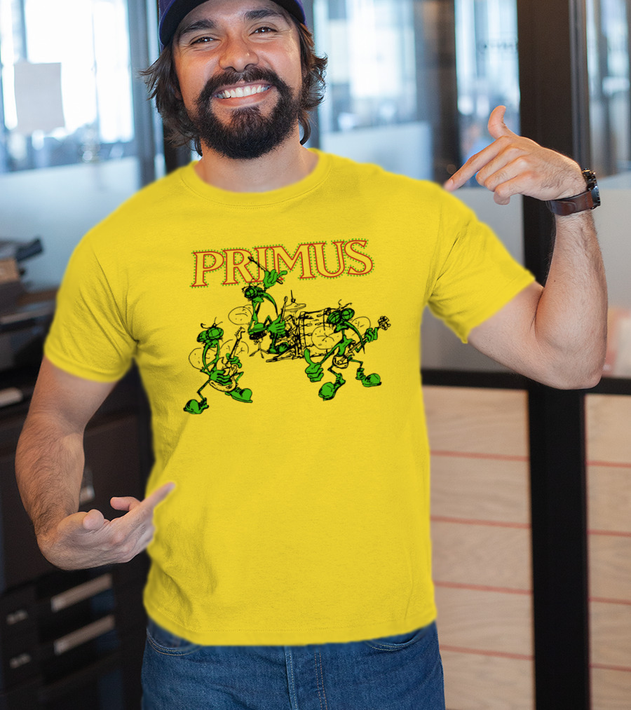 Primus Band Alien Character Drumming And Guitar Playing Scene T-Shirt
