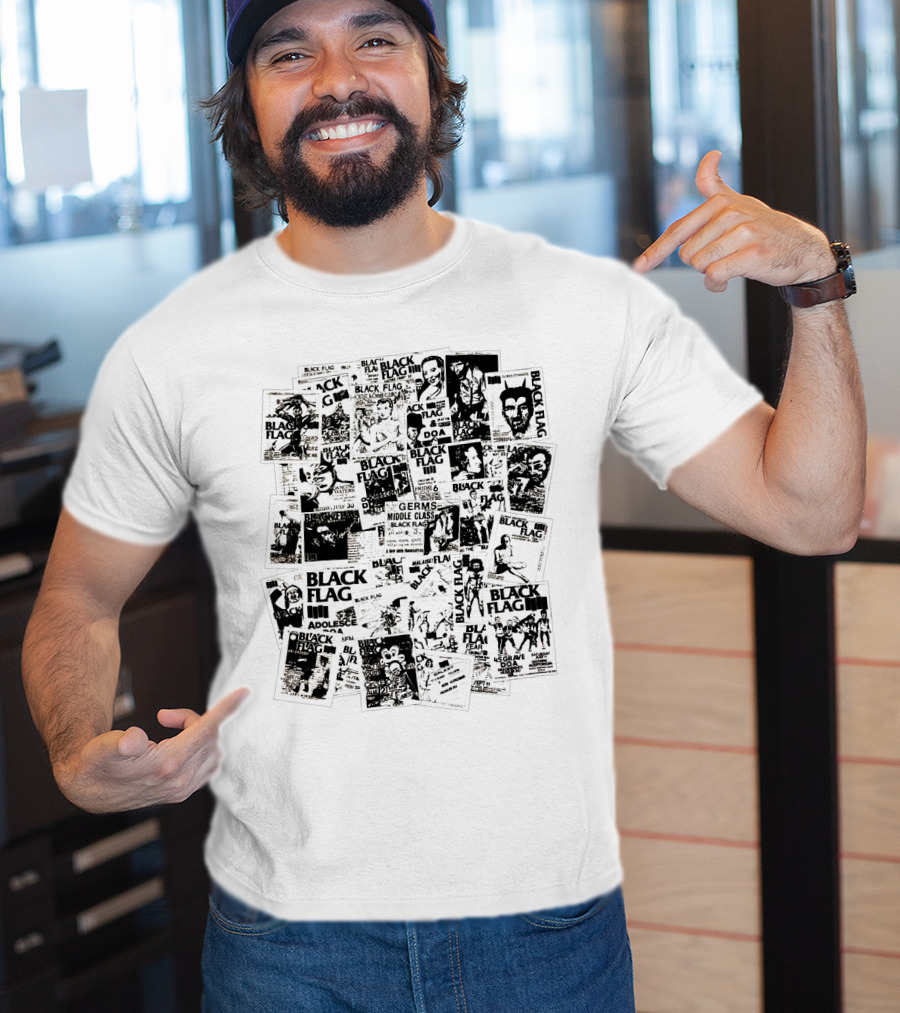 Black Flag Collage With Concert Posters T-Shirt