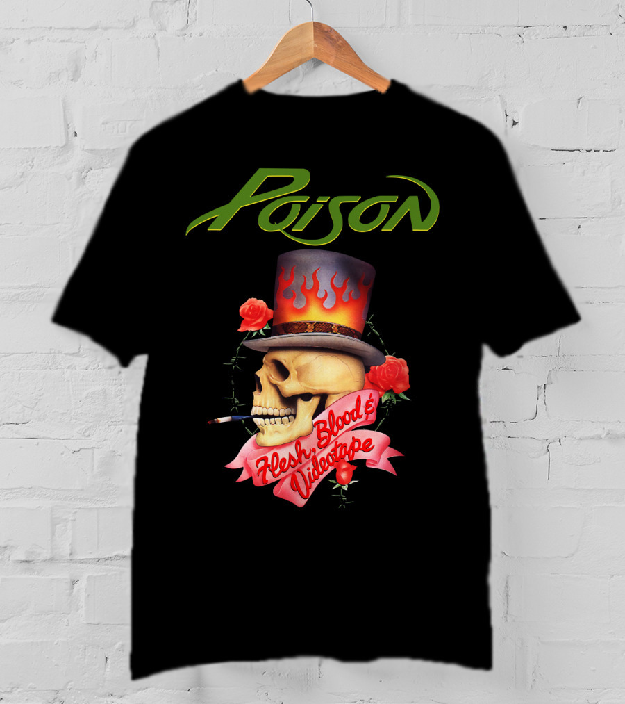 Poison Flesh Blood & Videotape Skull With Roses And Cigarette T-Shirt