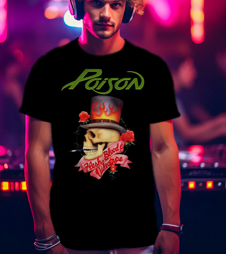 Poison Flesh Blood & Videotape Skull With Roses And Cigarette T-Shirt
