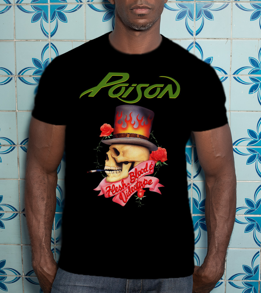 Poison Flesh Blood & Videotape Skull With Roses And Cigarette T-Shirt
