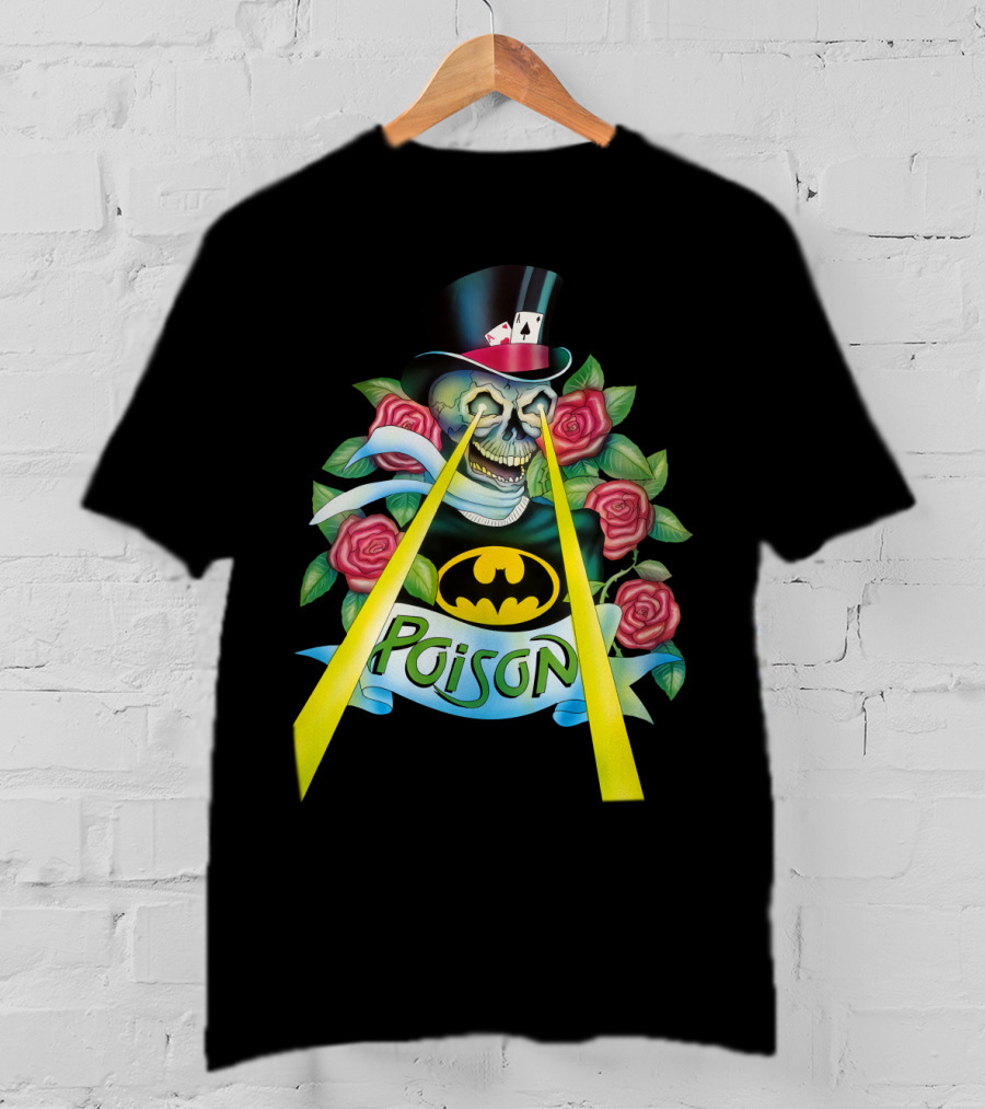 Poison Skull With Top Hat And Roses Featuring Bat T-Shirt