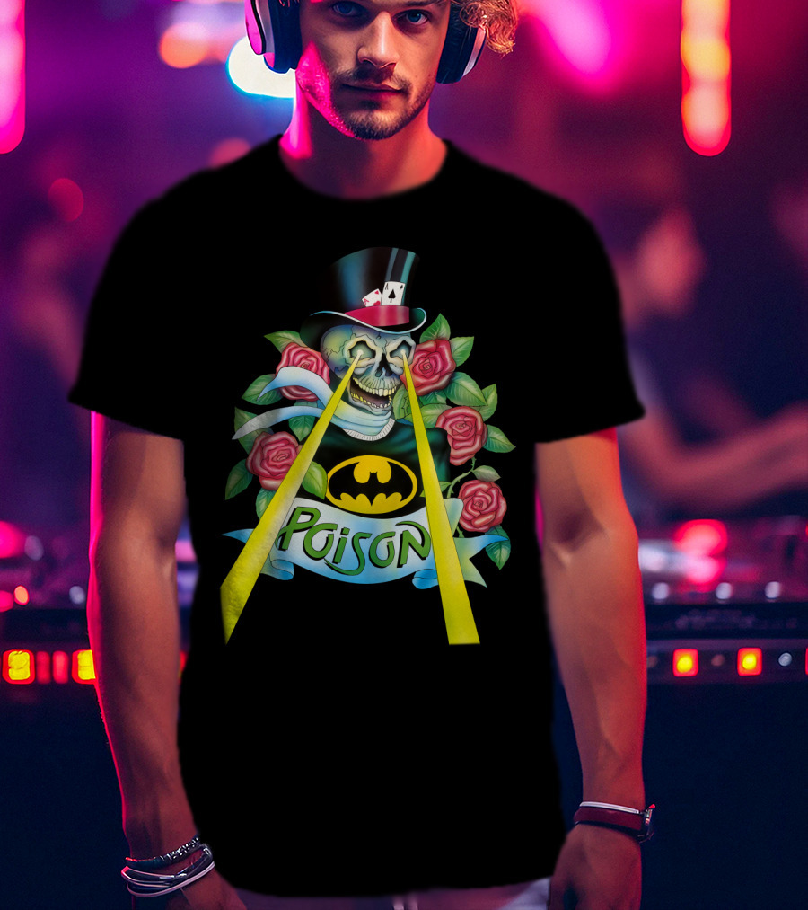 Poison Skull With Top Hat And Roses Featuring Bat T-Shirt