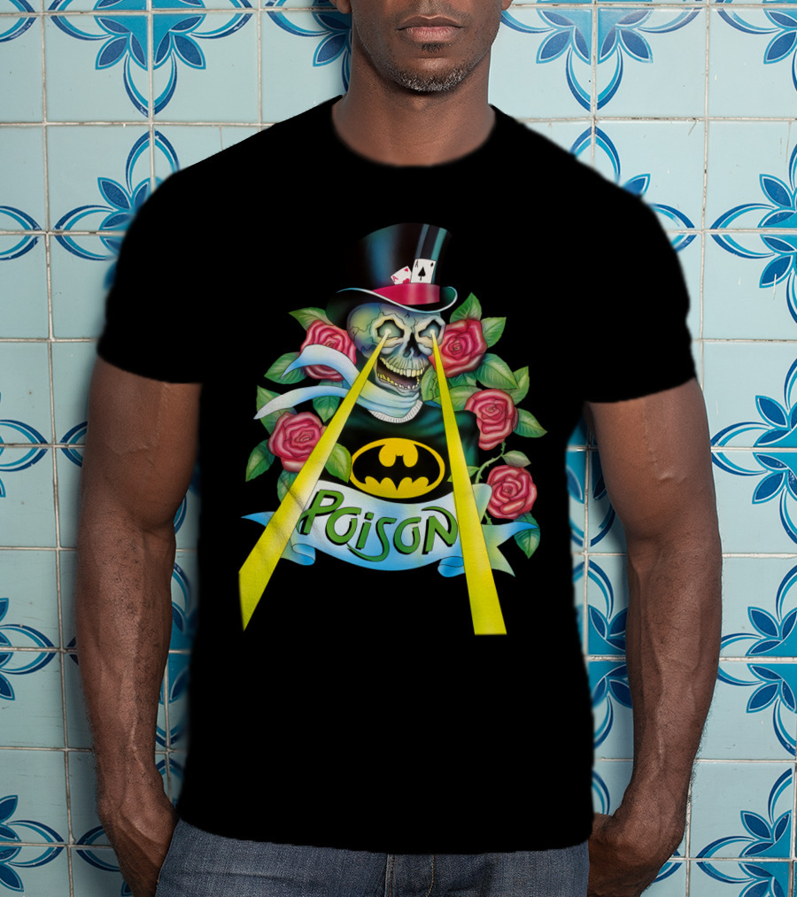 Poison Skull With Top Hat And Roses Featuring Bat T-Shirt