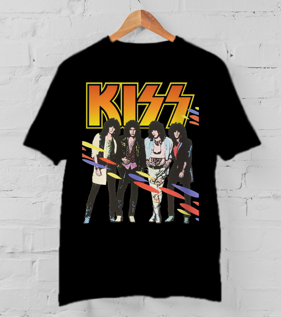 Kiss Band Retro Look With Colorful Stripes T-Shirt