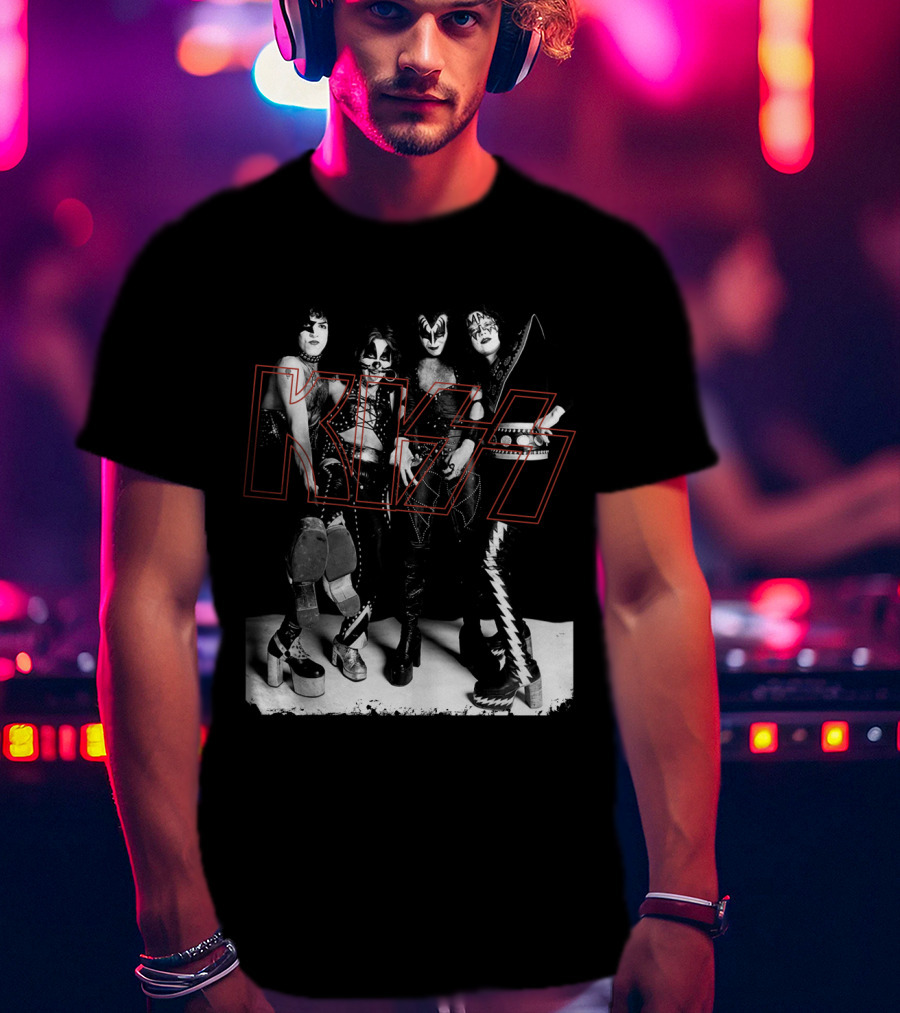 Kiss Band Classic Members Black And Whitephoto T-Shirt