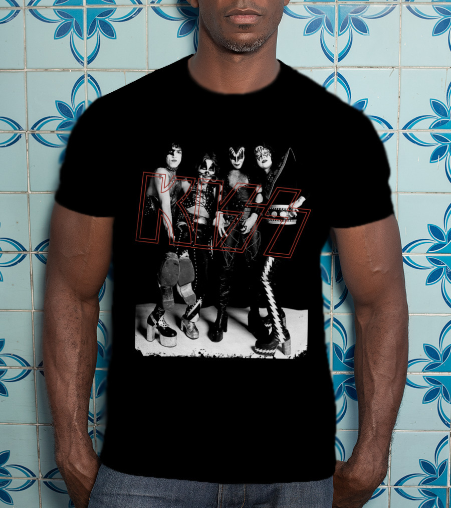 Kiss Band Classic Members Black And Whitephoto T-Shirt