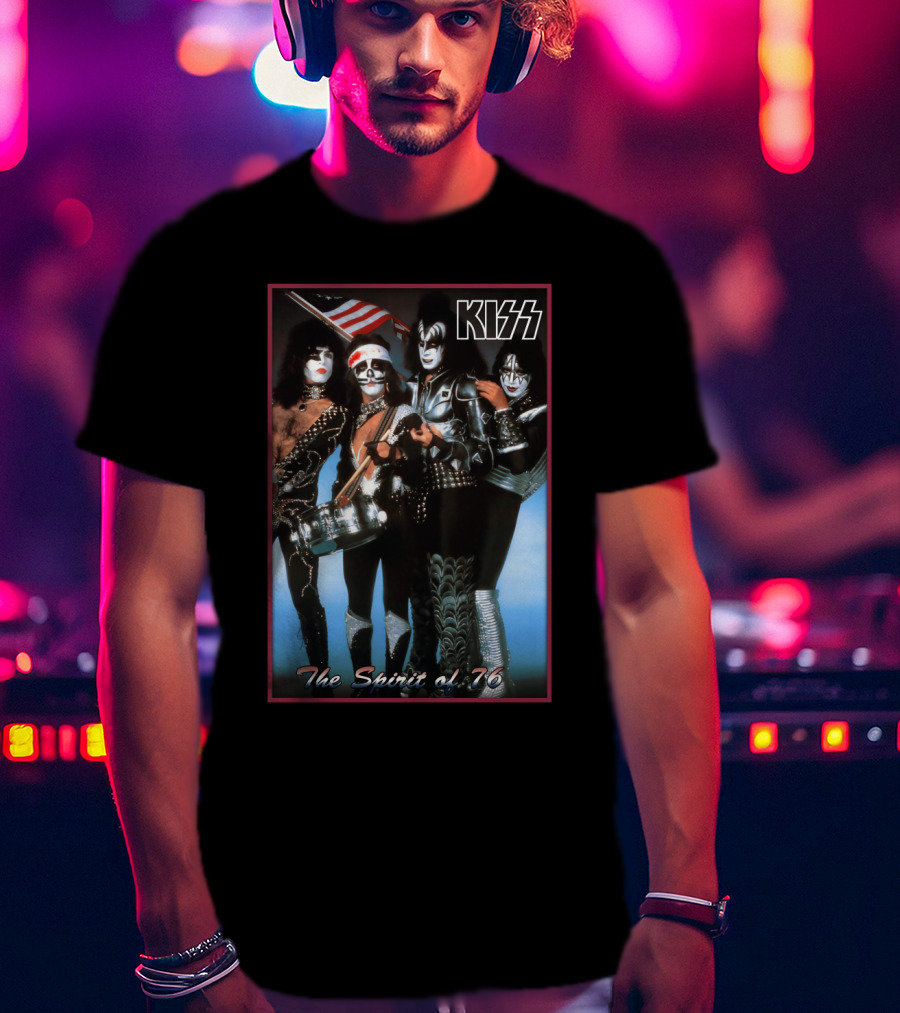 Kiss The Spirit Of '76 Band Portrait Poster With American Flag T-Shirt