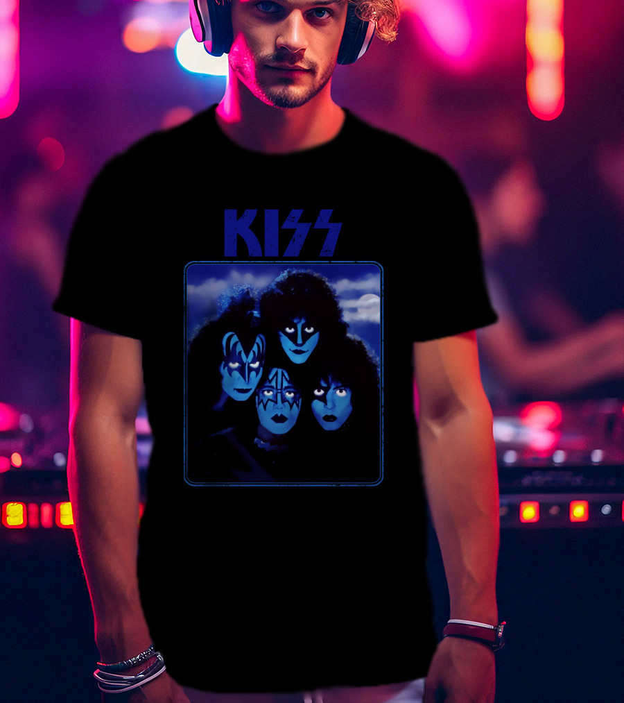 Kiss Band Portrait In Blue T-Shirt