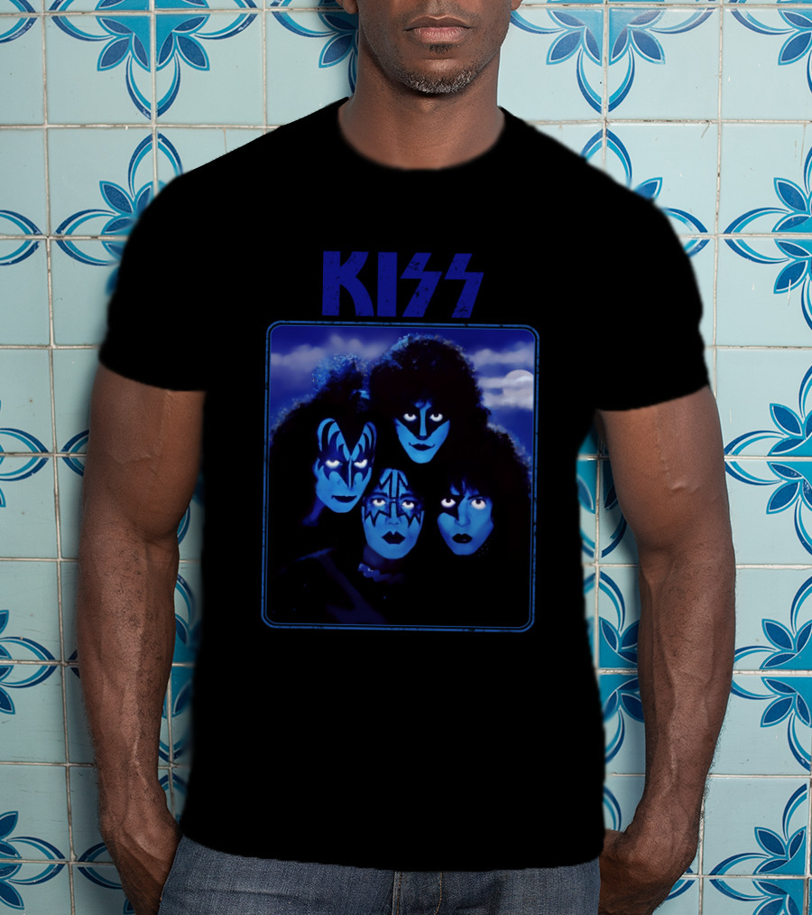 Kiss Band Portrait In Blue T-Shirt