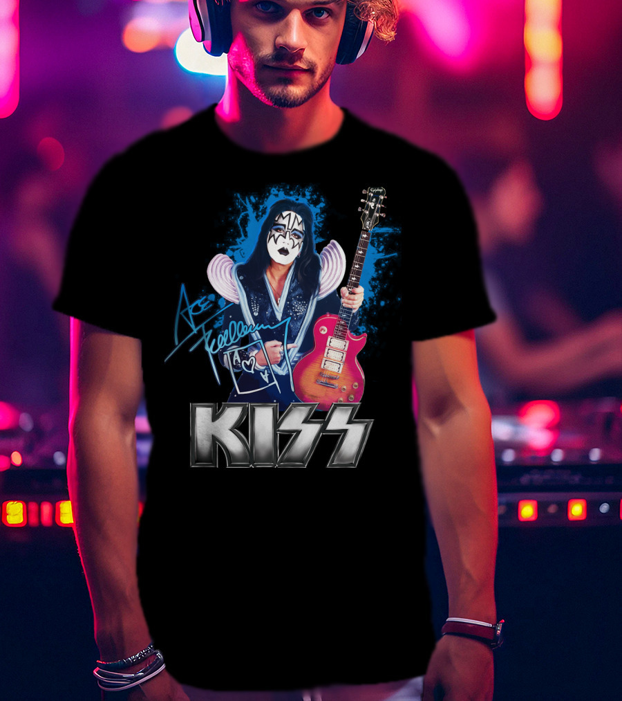 Kiss Ace Frehley Signature Graphic Guitar Art T-Shirt