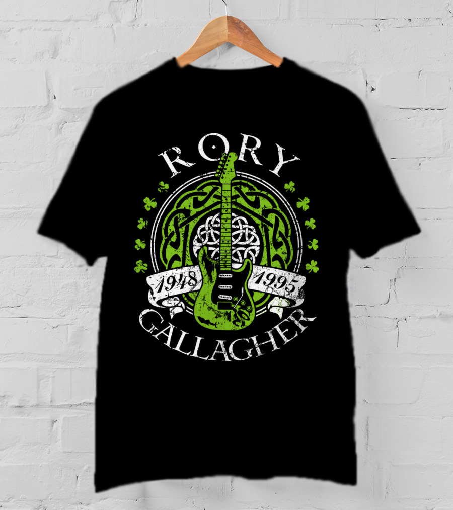 Rory Gallagher 1948-1995 Celtic Guitar And Shamrock T-Shirt