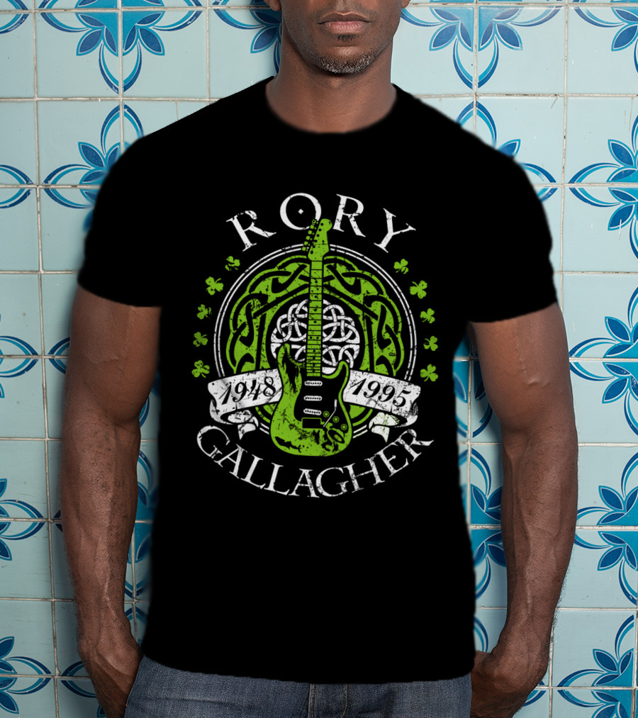 Rory Gallagher 1948-1995 Celtic Guitar And Shamrock T-Shirt