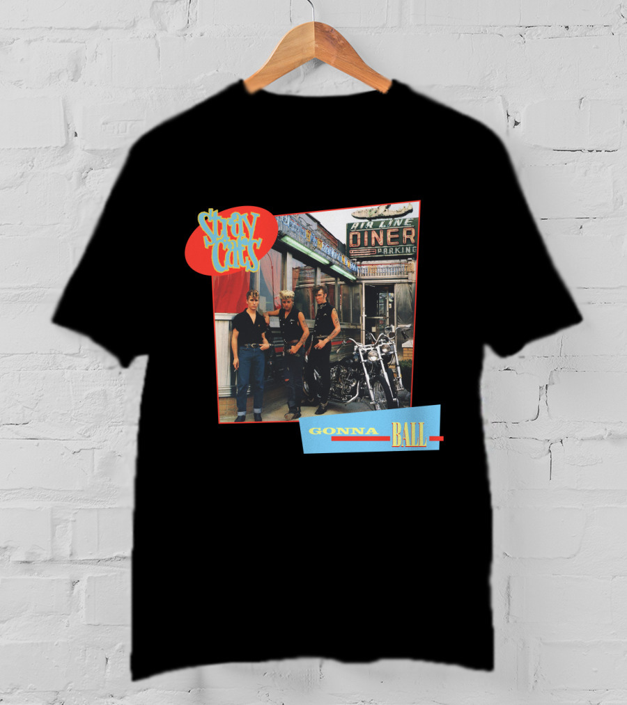 Stray Cats Gonna Ball Fine Line Diner Parking T-Shirt
