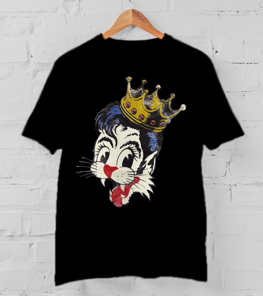 Kiss Cat King Retro Mascot Style With Crown T-Shirt