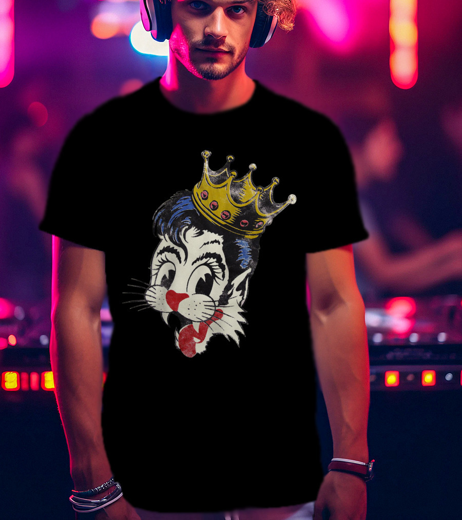 Kiss Cat King Retro Mascot Style With Crown T-Shirt