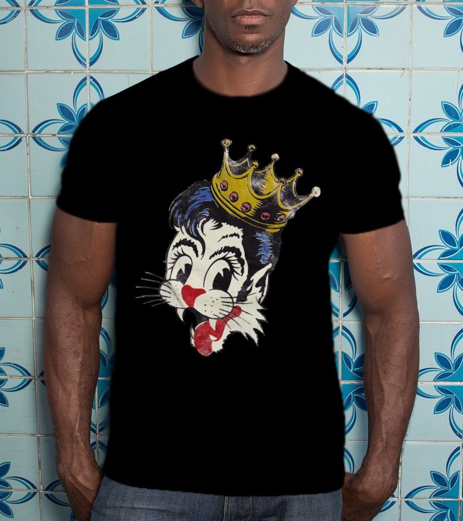 Kiss Cat King Retro Mascot Style With Crown T-Shirt