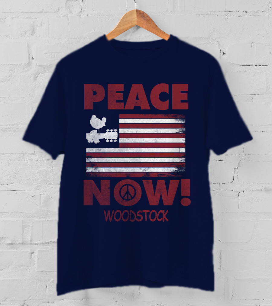 Woodstock Peace Now! American Flag Guitar Bird T-Shirt