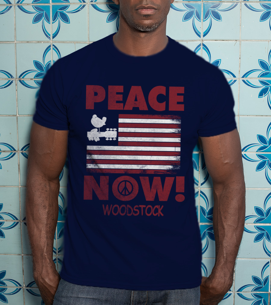 Woodstock Peace Now! American Flag Guitar Bird T-Shirt