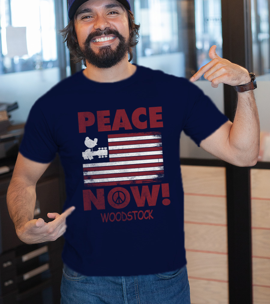 Woodstock Peace Now! American Flag Guitar Bird T-Shirt
