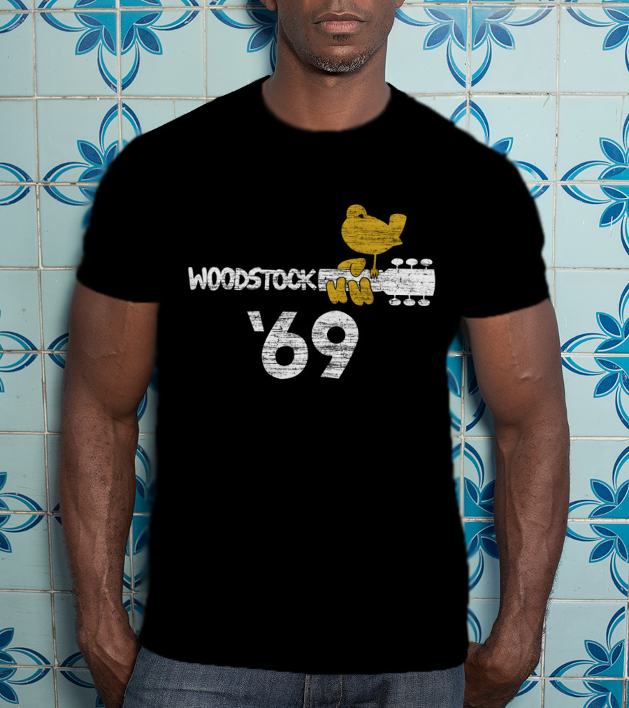 Woodstock Music Festival 1969 Yellow Bird On Guitar T-Shirt
