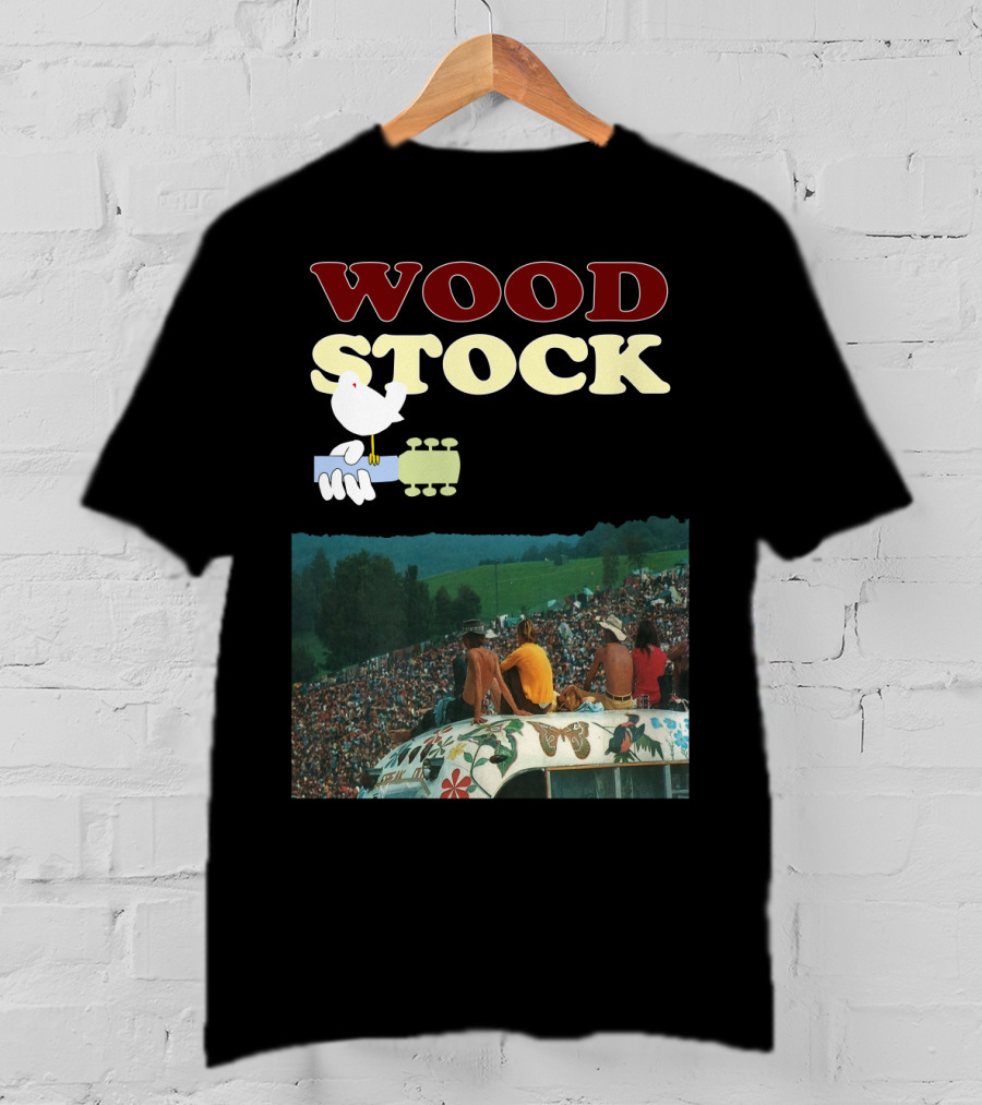 Woodstock Peace Festival Sitting On Decorated Hippie Bus T-Shirt