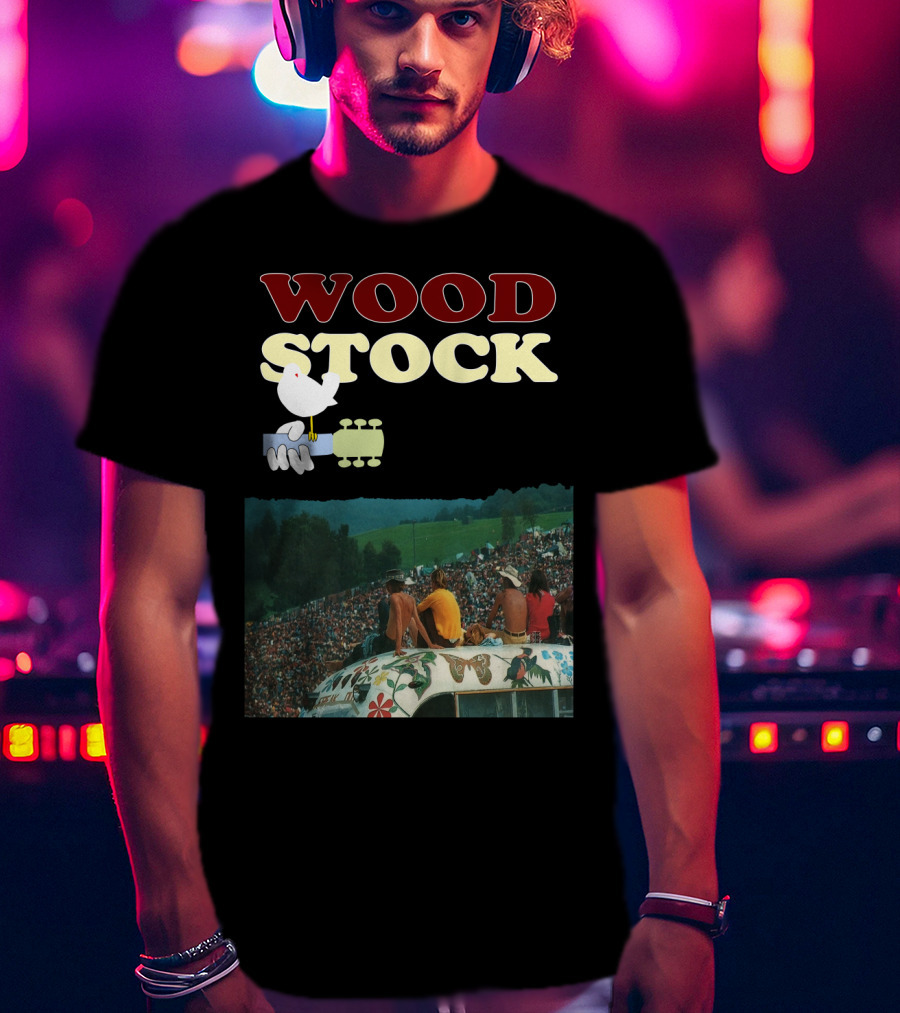 Woodstock Peace Festival Sitting On Decorated Hippie Bus T-Shirt
