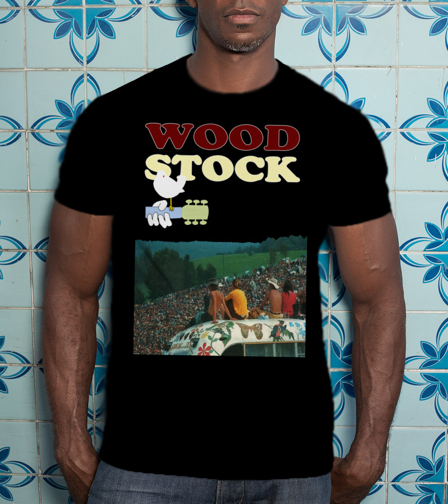 Woodstock Peace Festival Sitting On Decorated Hippie Bus T-Shirt