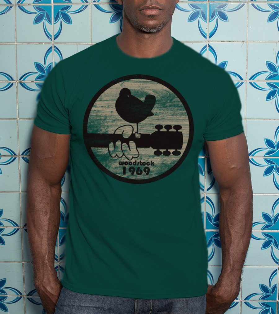 Woodstock 1969 Vintage Bird On Guitar T-Shirt