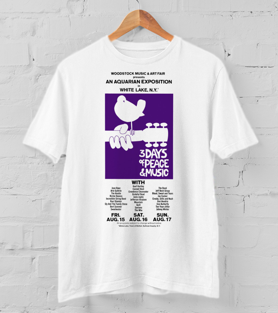Woodstock Music & Art Fair An Aquarian Exposition White Lake Ny 3 Days Of Peace & Music Aug 15-17 T-Shirt