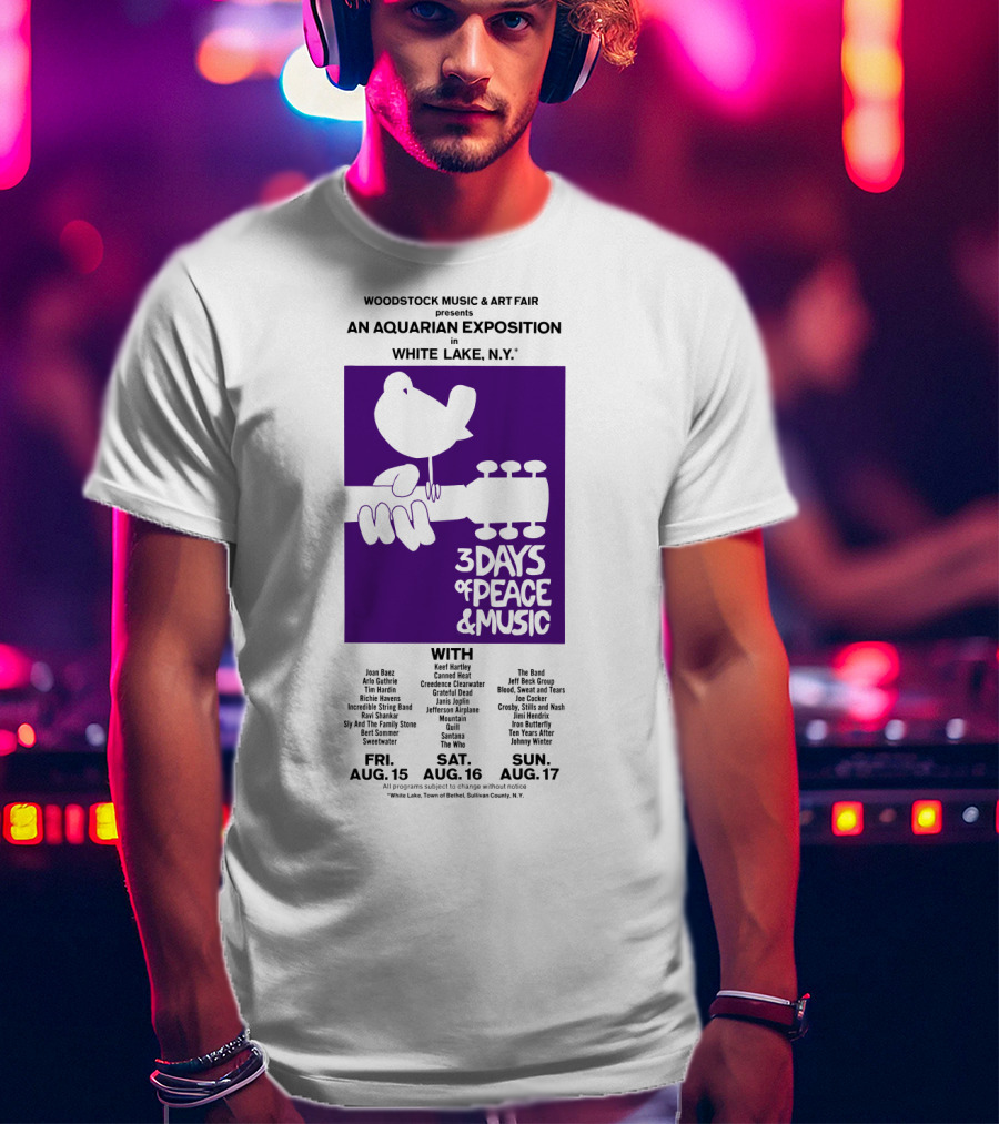 Woodstock Music & Art Fair An Aquarian Exposition White Lake Ny 3 Days Of Peace & Music Aug 15-17 T-Shirt