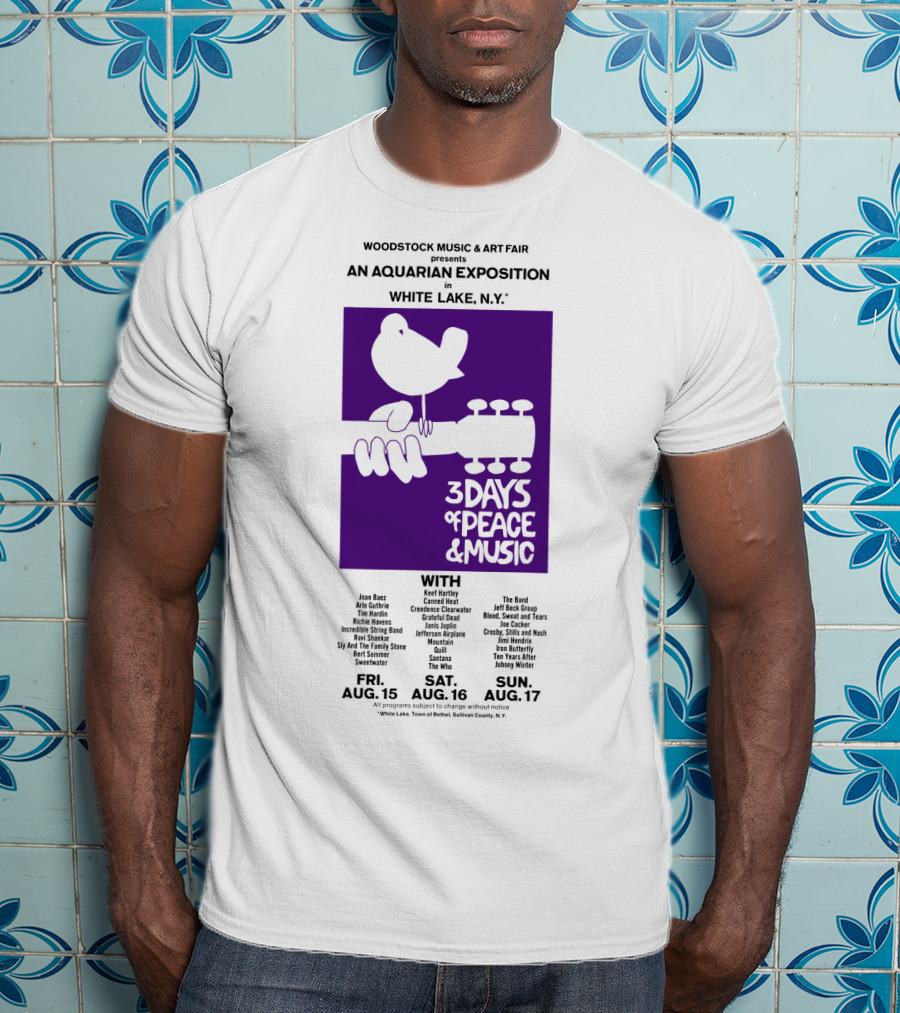Woodstock Music & Art Fair An Aquarian Exposition White Lake Ny 3 Days Of Peace & Music Aug 15-17 T-Shirt