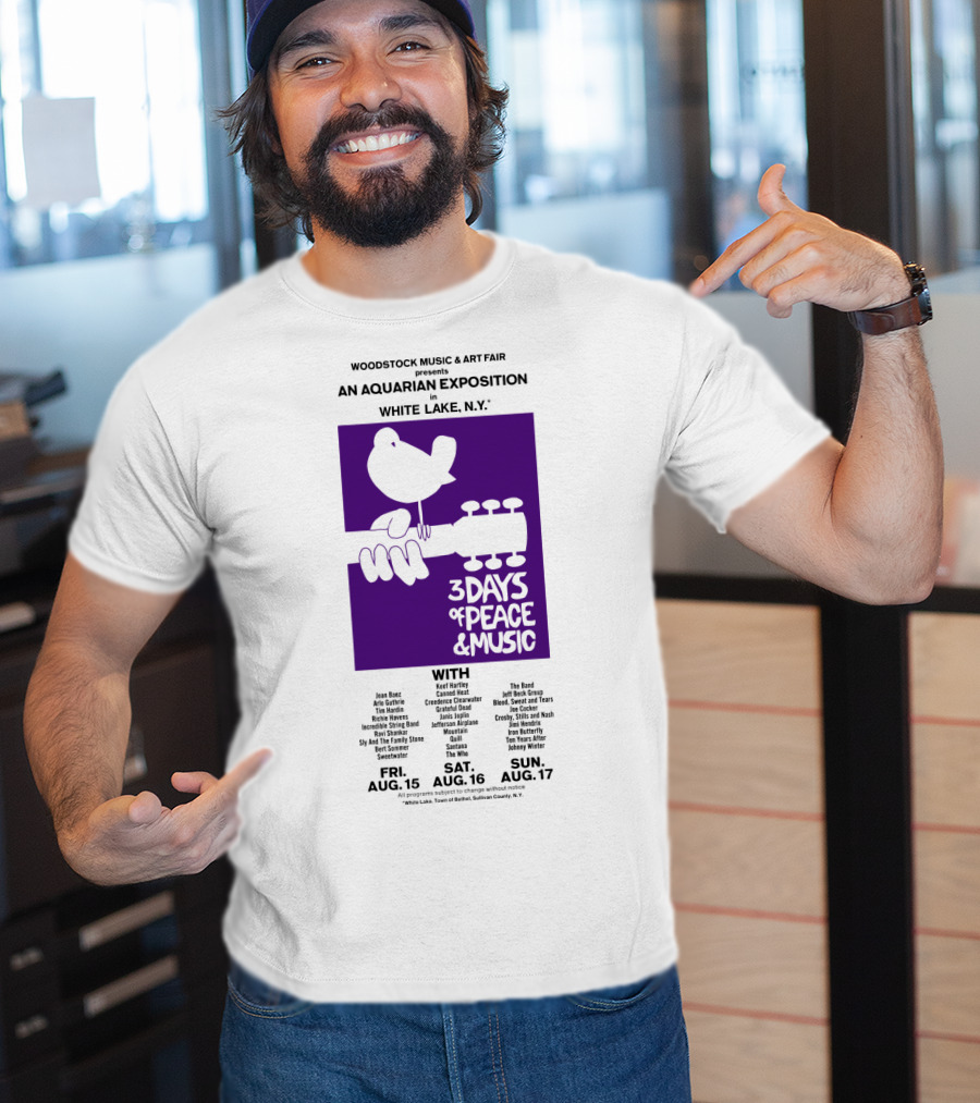 Woodstock Music & Art Fair An Aquarian Exposition White Lake Ny 3 Days Of Peace & Music Aug 15-17 T-Shirt