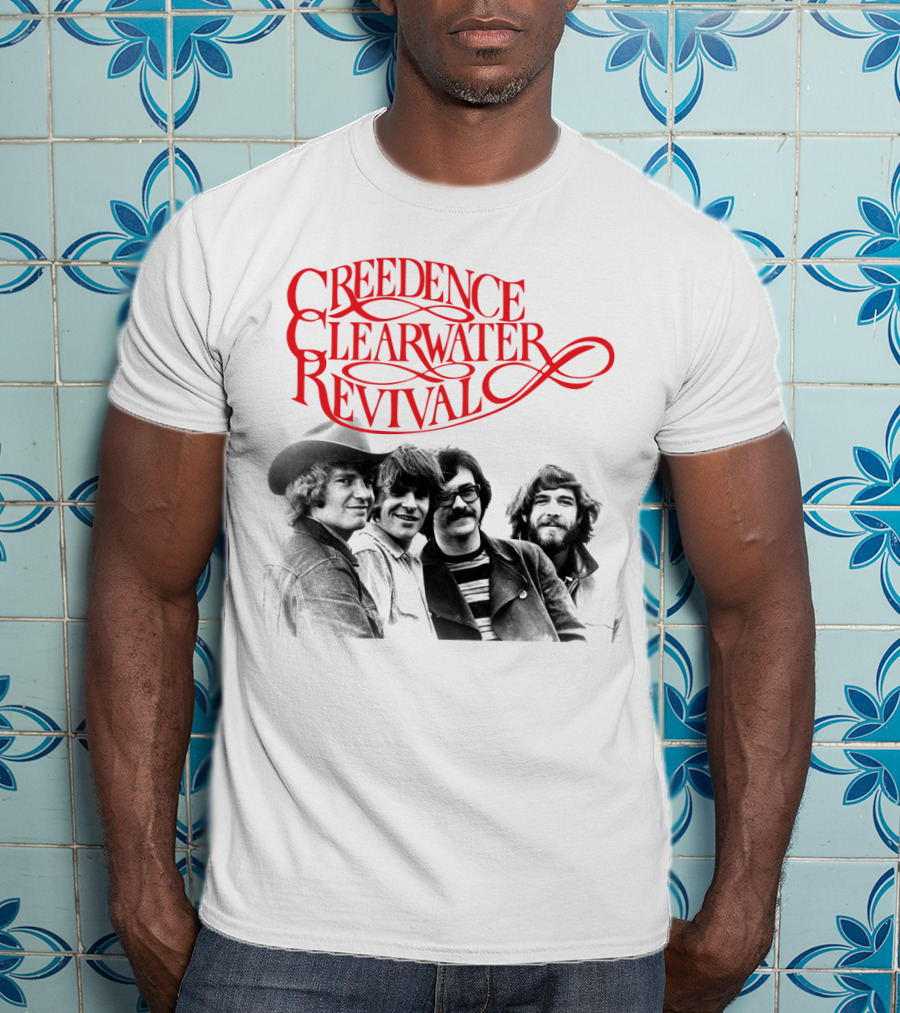 Creedence Clearwater Revival Band Photo Red T-Shirt