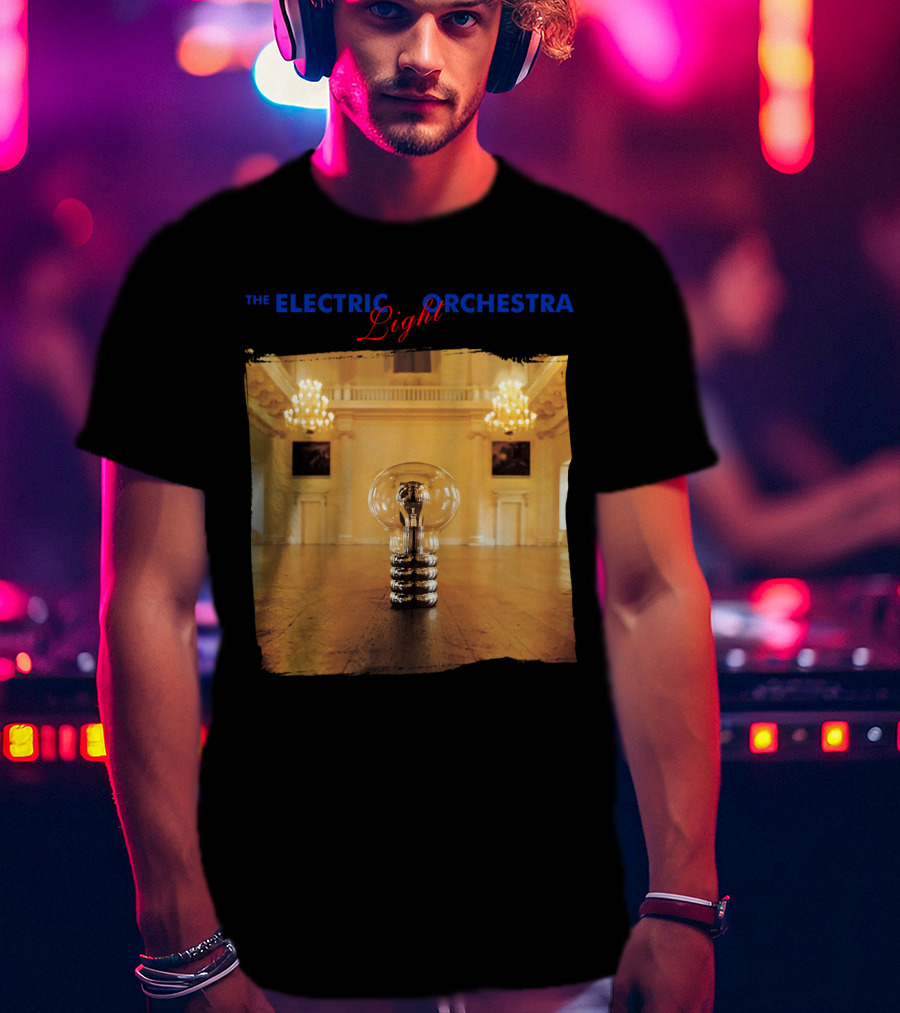 Electric Light Orchestra Lightbulb Room Chandelier Scene T-Shirt