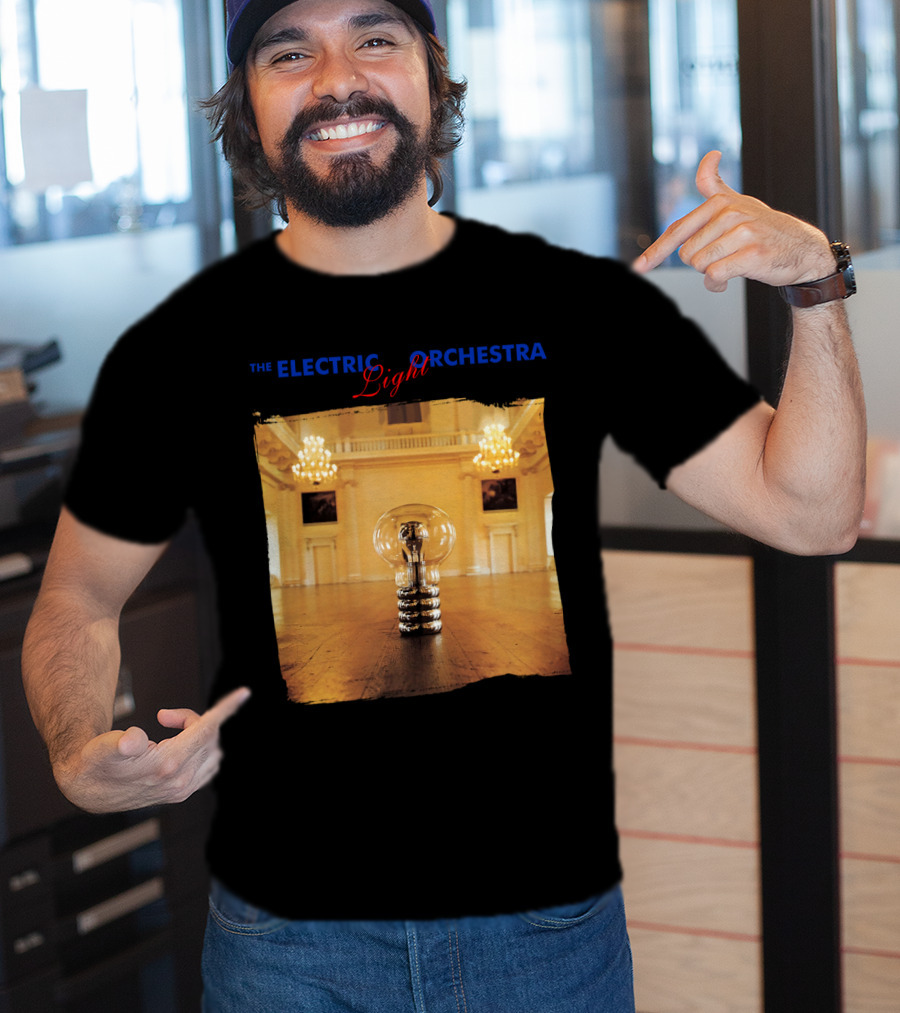 Electric Light Orchestra Lightbulb Room Chandelier Scene T-Shirt