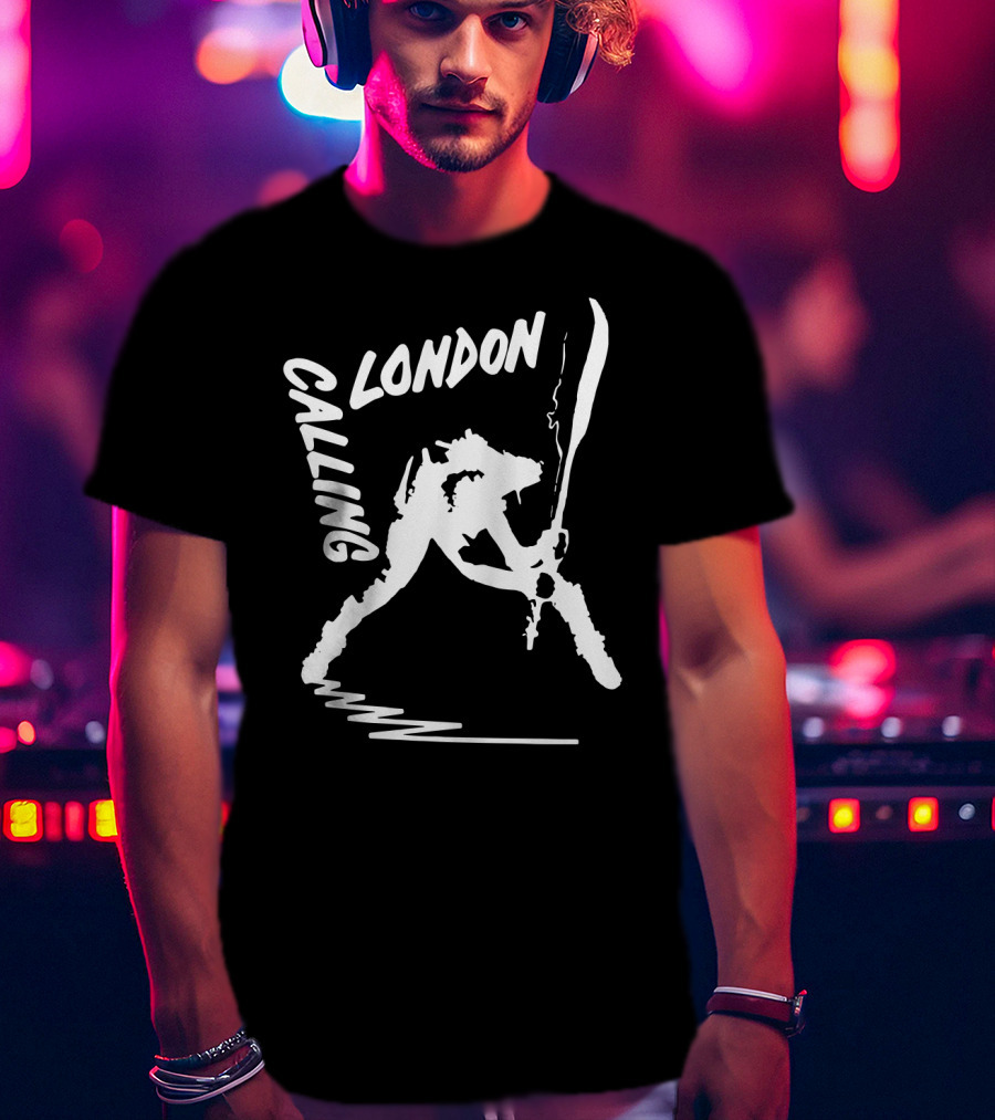 London Calling Punk Rock Guitarist Silhouette T-Shirt