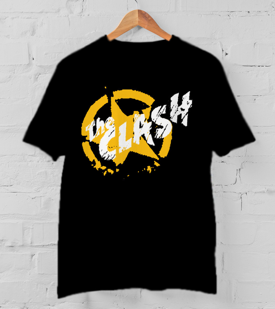 The Clash Star Logo Distressed Style Yellow And White T-Shirt