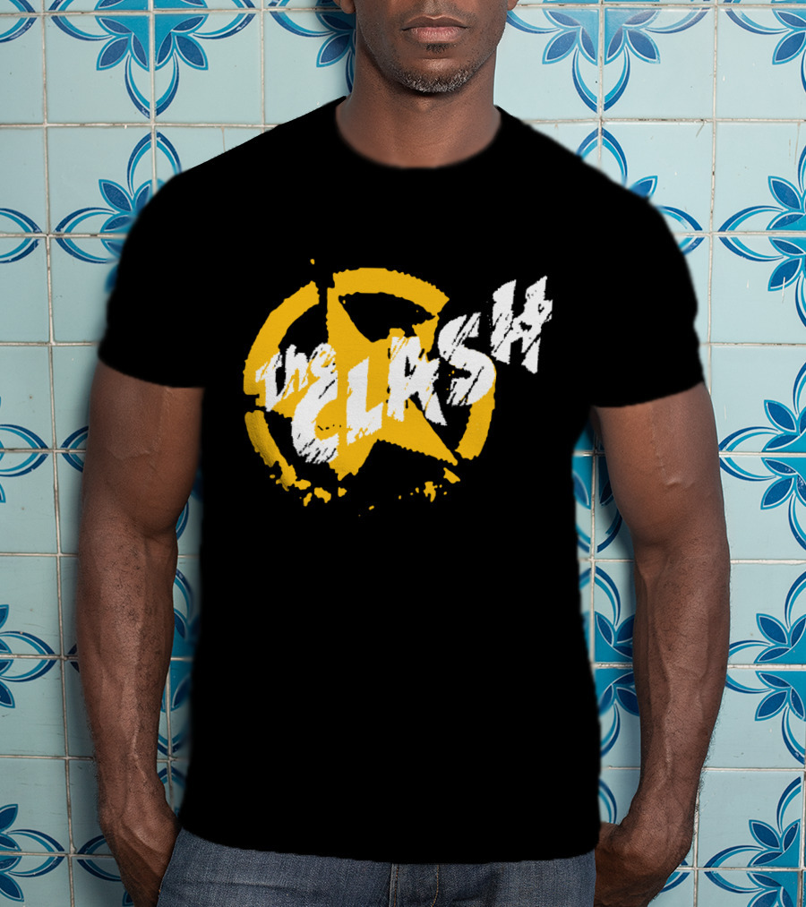 The Clash Star Logo Distressed Style Yellow And White T-Shirt