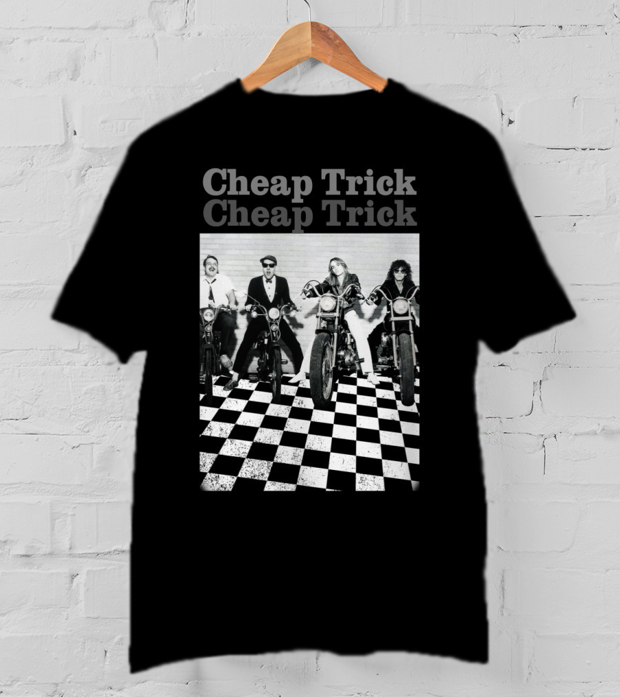 Cheap Trick Band Motorcycles Checkered Floor T-Shirt